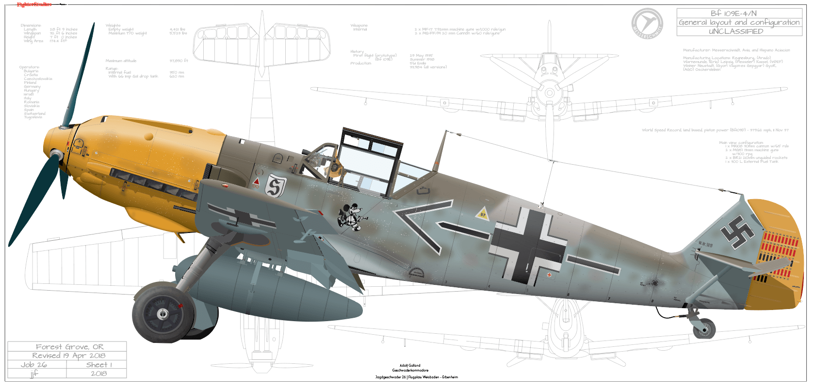 純正「Bf 109」生写真額装 Messerschmidt Bf 109 Fine Art Aircraft Profile Prints — Fighter